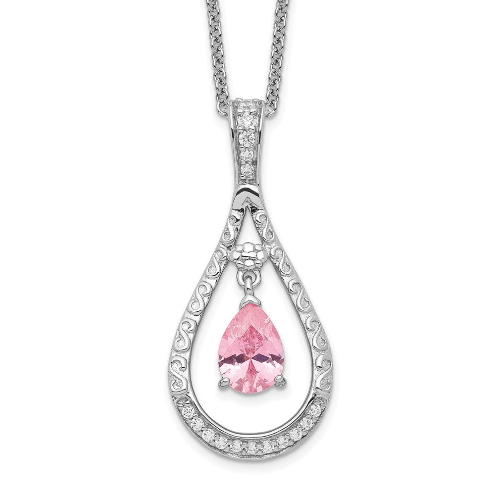 Sentimental Expressions Sterling Silver Rhodium-plated Oct. CZ Stone Never Forget Tear 18in Birthstone Necklace QSX189