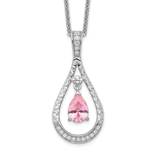 Sentimental Expressions Sterling Silver Rhodium-plated Oct. CZ Stone Never Forget Tear 18in Birthstone Necklace QSX189