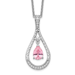 Sentimental Expressions Sterling Silver Rhodium-plated Oct. CZ Stone Never Forget Tear 18in Birthstone Necklace QSX189