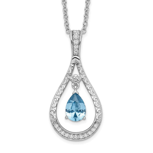 Sentimental Expressions Sterling Silver Rhodium-plated Dec. CZ Stone Never Forget Tear 18 Inch Birthstone Necklace QSX191