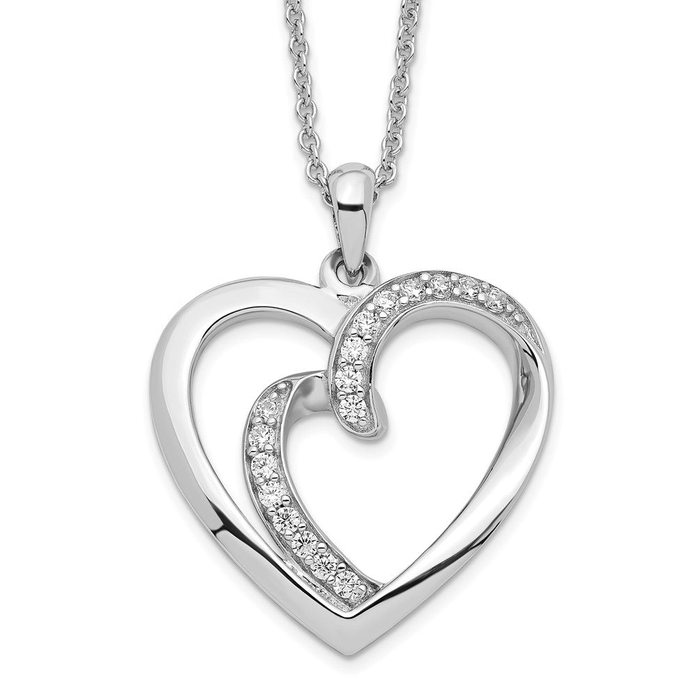 Sentimental Expressions Sterling Silver Rhodium-plated CZ Two Souls Lived As One 18in Heart Necklace QSX196