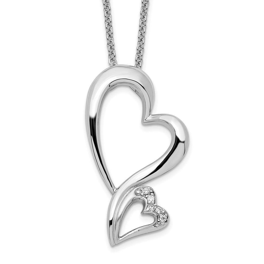 Sentimental Expressions Sterling Silver Rhodium-plated CZ Protected Heart 18in Necklace QSX205