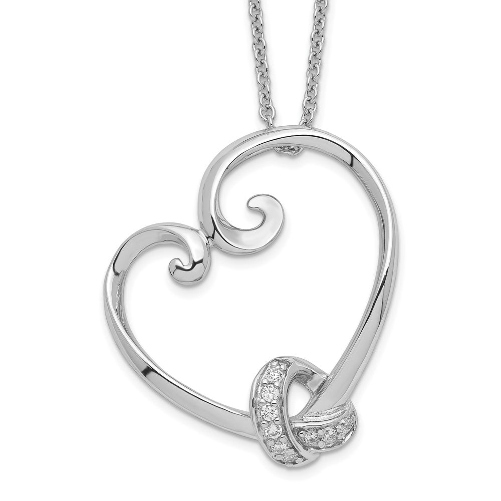 Sentimental Expressions Sterling Silver Rhodium-plated CZ Love knots 18in Heart Necklace QSX212