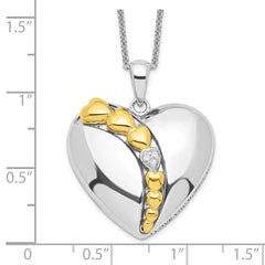 Sentimental Expressions Sterling Silver Rhodium and Gold-plated CZ I Love You More Each Day Heart 18 inch Necklace with Poem Card QSX215