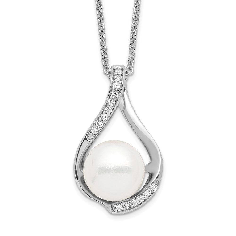 Sentimental Expressions Sterling Silver Rhodium-plated FW Cultured Pearl CZ Forever (Embrace) 18in Necklace QSX216