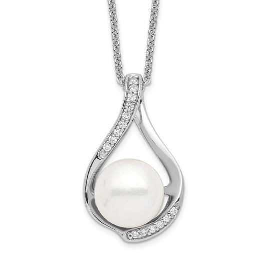 Sentimental Expressions Sterling Silver Rhodium-plated FW Cultured Pearl CZ Forever (Embrace) 18in Necklace QSX216