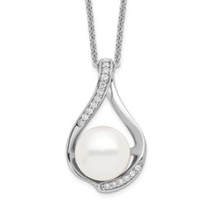Sentimental Expressions Sterling Silver Rhodium-plated FW Cultured Pearl CZ Forever (Embrace) 18in Necklace QSX216