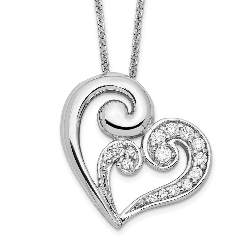 Sentimental Expressions Sterling Silver Rhodium-plated CZ A Mothers Journey 18in Heart Necklace QSX233