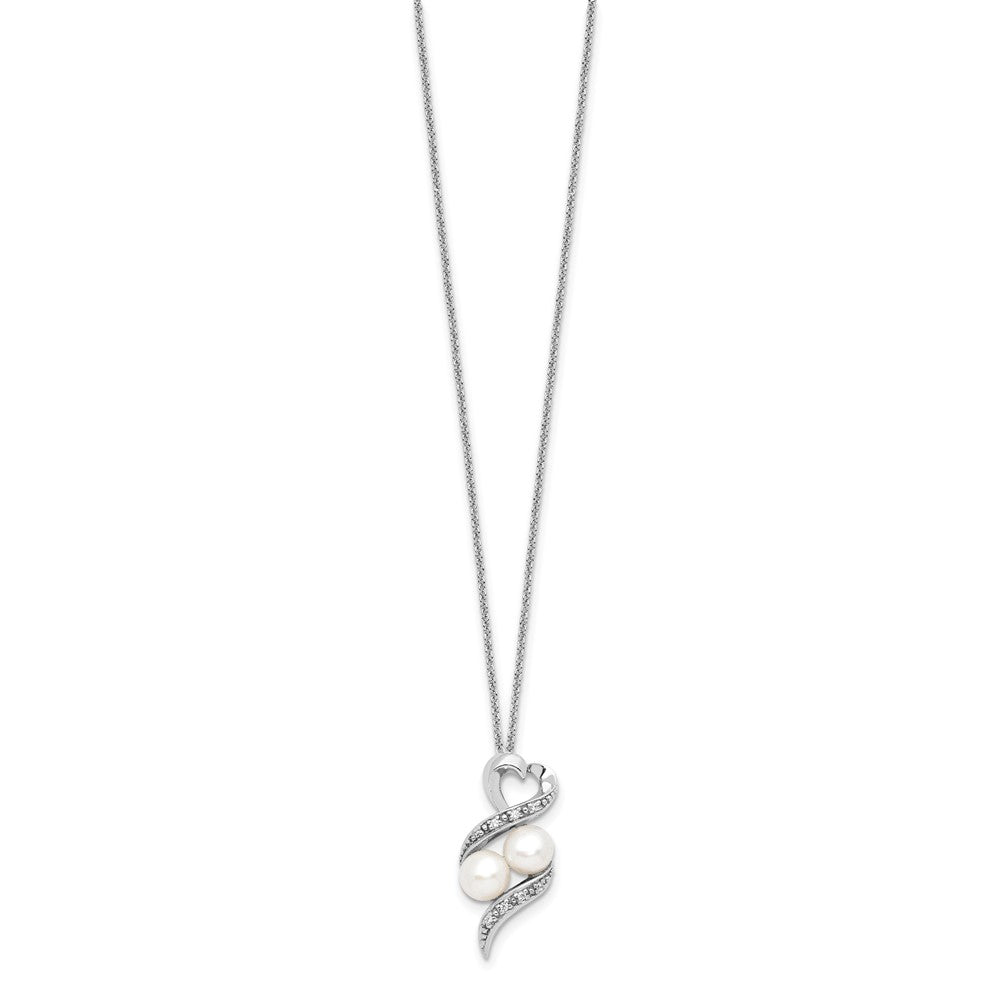 Sentimental Expressions Sterling Silver Rhodium-plated FWC Pearl CZ 2 P's in a Pod Motherhood Friendship 18in Necklace QSX236