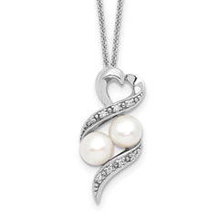 Sentimental Expressions Sterling Silver Rhodium-plated FWC Pearl CZ 2 P's in a Pod Motherhood Friendship 18in Necklace QSX236
