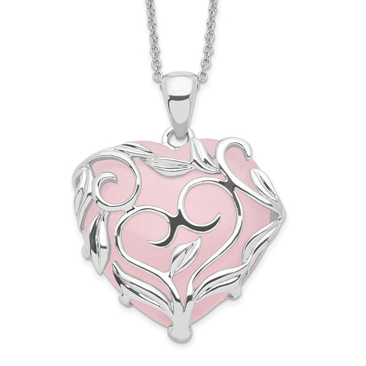 Sentimental Expressions Sterling Silver Rhodium-plated Rose Quartz Generous Heart 18 inch Necklace with Poem Card QSX263