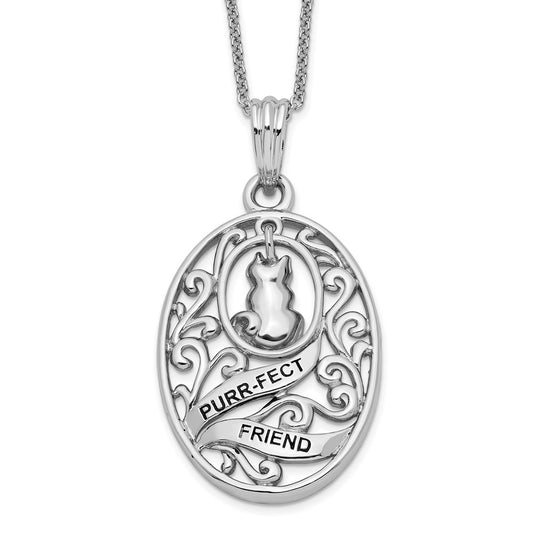 Sentimental Expressions Sterling Silver Rhodium-plated Antiqued Animal Friends-Cat 18in Necklace QSX316