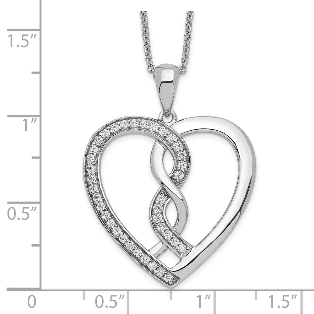 Sentimental Expressions Sterling Silver Rhodium-plated CZ Hearts Joined Together 18 inch Necklace with Poem Card QSX335