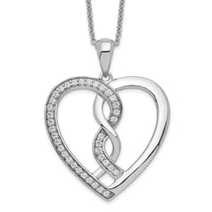 Sentimental Expressions Sterling Silver Rhodium-plated CZ Hearts Joined Together 18 inch Necklace with Poem Card QSX335