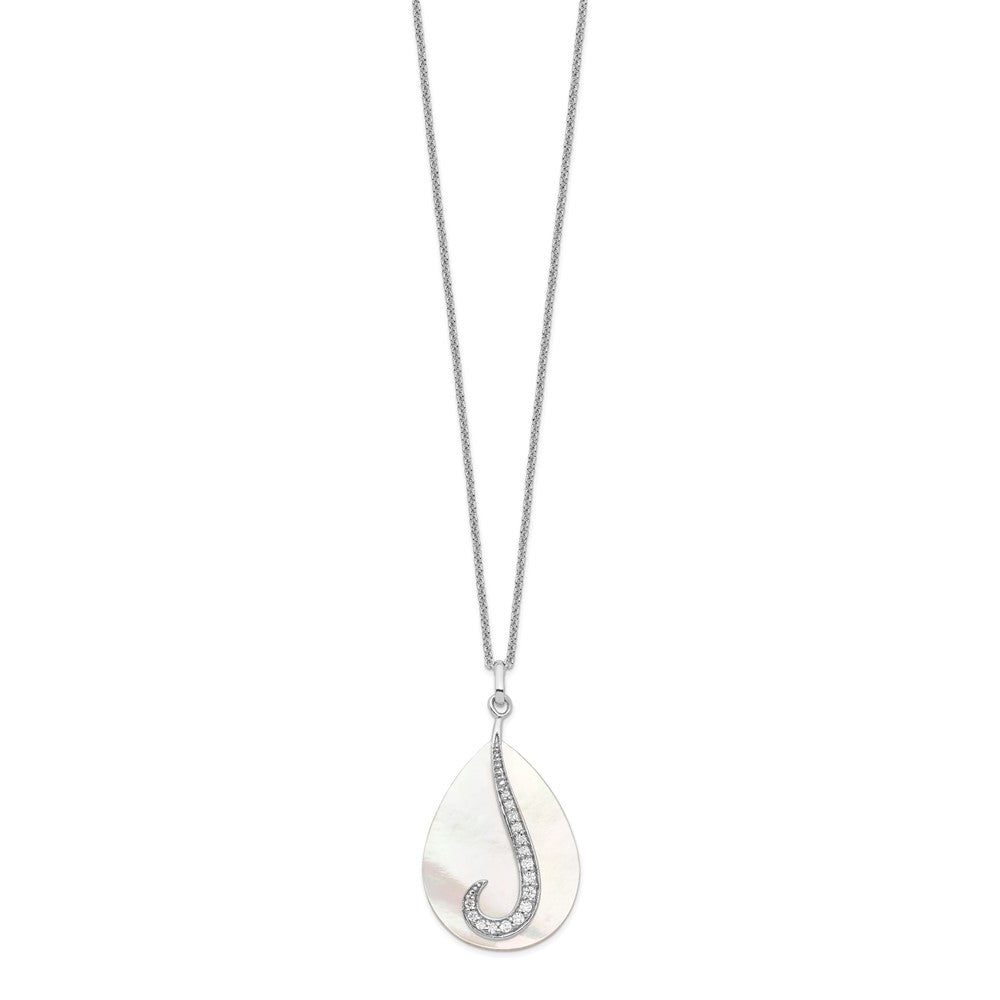Sentimental Expressions Sterling Silver Rhodium-plated Mother of Pearl CZ Tear From Heaven 18in Necklace QSX407