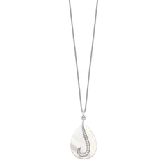 Sentimental Expressions Sterling Silver Rhodium-plated Mother of Pearl CZ Tear From Heaven 18in Necklace QSX407