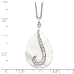 Sentimental Expressions Sterling Silver Rhodium-plated Mother of Pearl CZ Tear From Heaven 18in Necklace QSX407