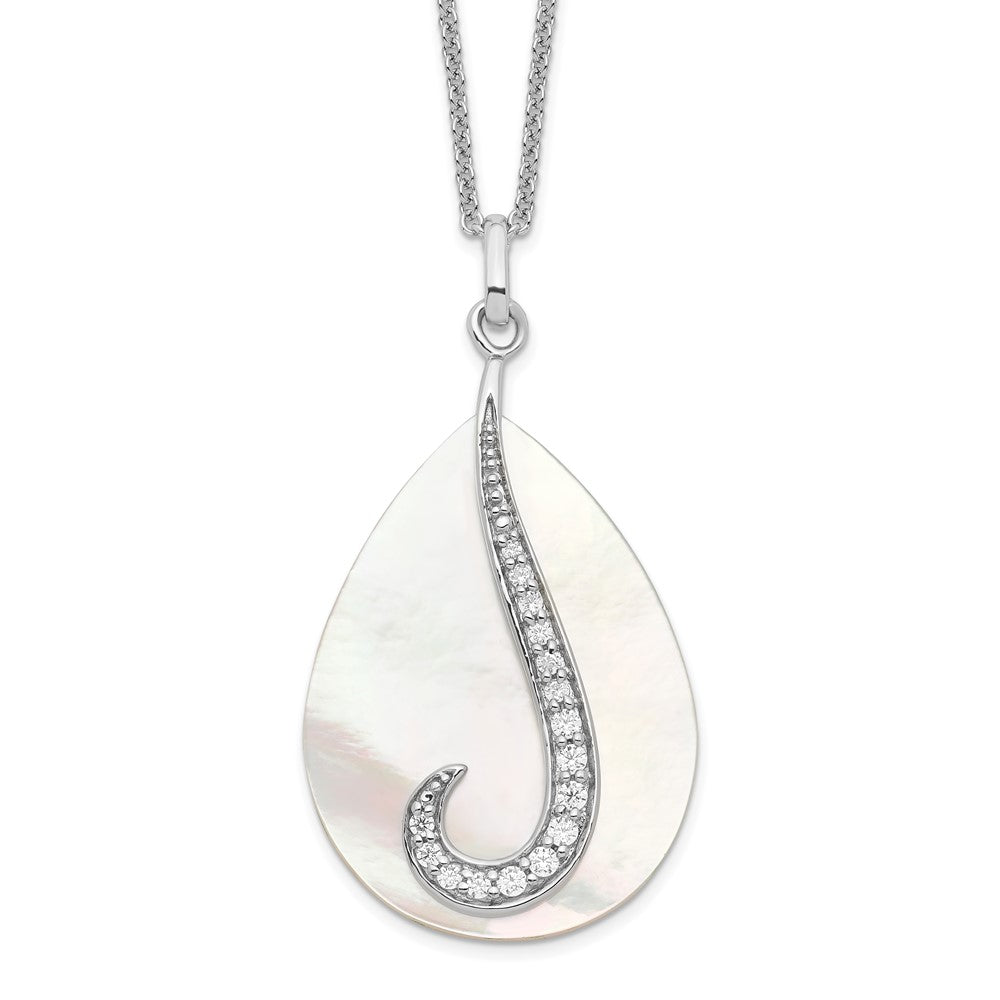 Sentimental Expressions Sterling Silver Rhodium-plated Mother of Pearl CZ Tear From Heaven 18in Necklace QSX407