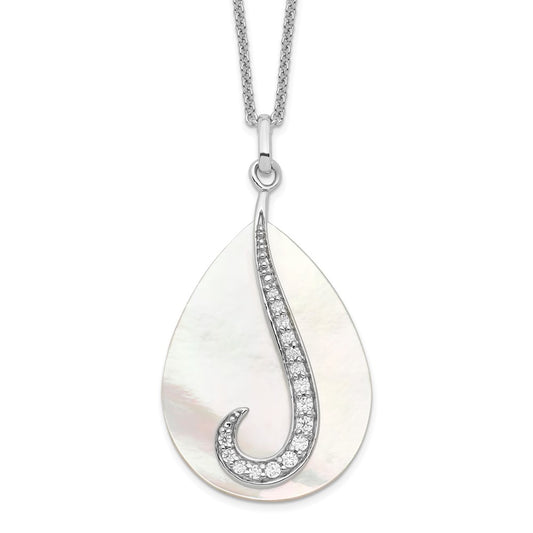 Sentimental Expressions Sterling Silver Rhodium-plated Mother of Pearl CZ Tear From Heaven 18in Necklace QSX407