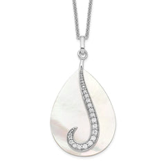 Sentimental Expressions Sterling Silver Rhodium-plated Mother of Pearl CZ Tear From Heaven 18in Necklace QSX407