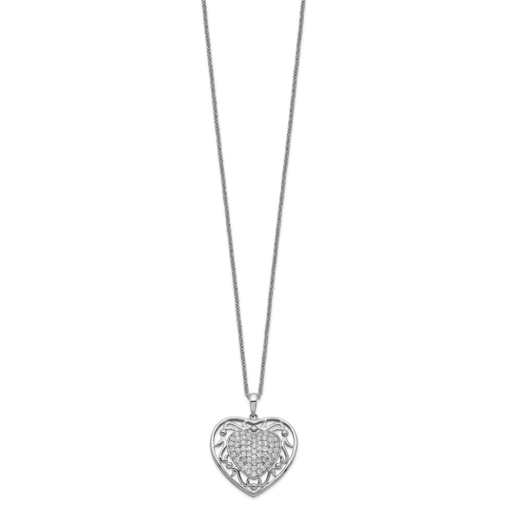 Sentimental Expressions Sterling Silver Rhodium-plated Antiqued CZ To My Granddaughter 18in Heart Necklace QSX436
