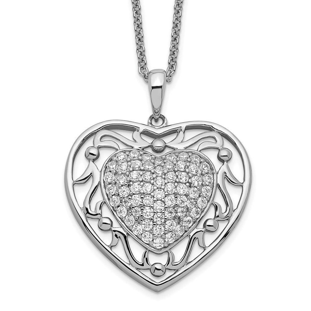Sentimental Expressions Sterling Silver Rhodium-plated Antiqued CZ To My Granddaughter 18in Heart Necklace QSX436