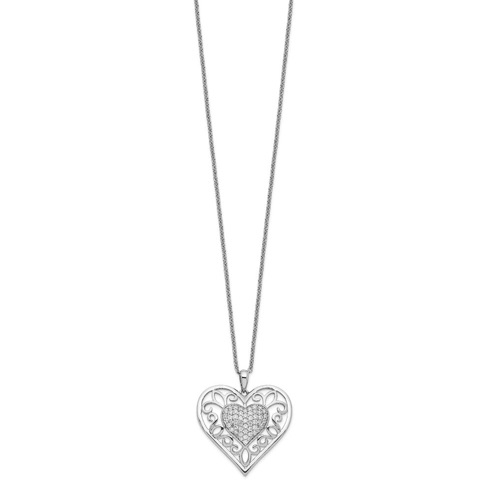 Sentimental Expressions Sterling Silver Rhodium-plated Antiqued CZ To My Daughter 18in Heart Necklace QSX437
