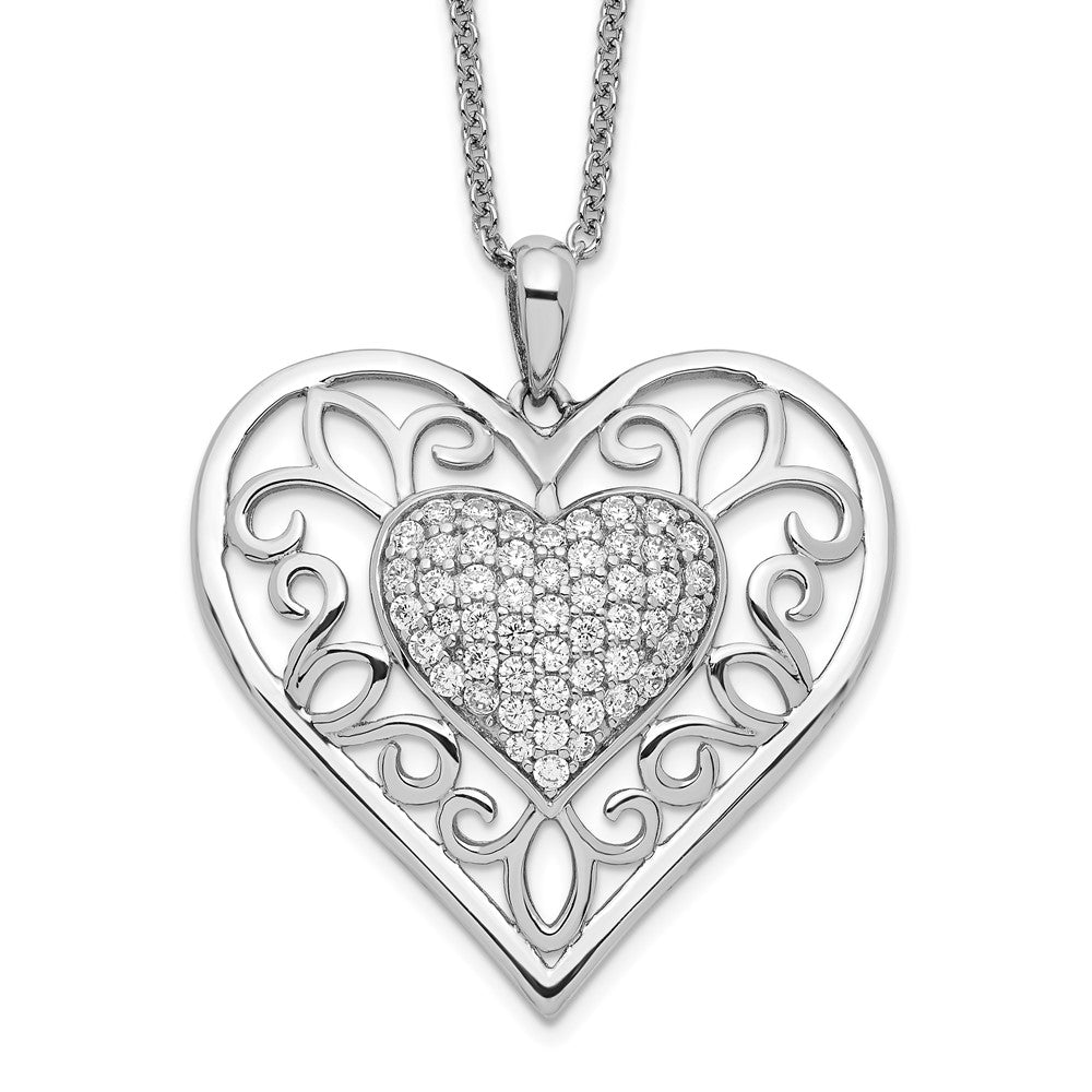Sentimental Expressions Sterling Silver Rhodium-plated Antiqued CZ To My Daughter 18in Heart Necklace QSX437