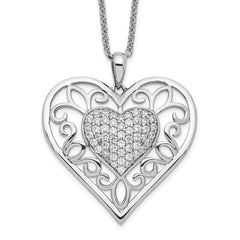Sentimental Expressions Sterling Silver Rhodium-plated Antiqued CZ To My Daughter 18in Heart Necklace QSX437