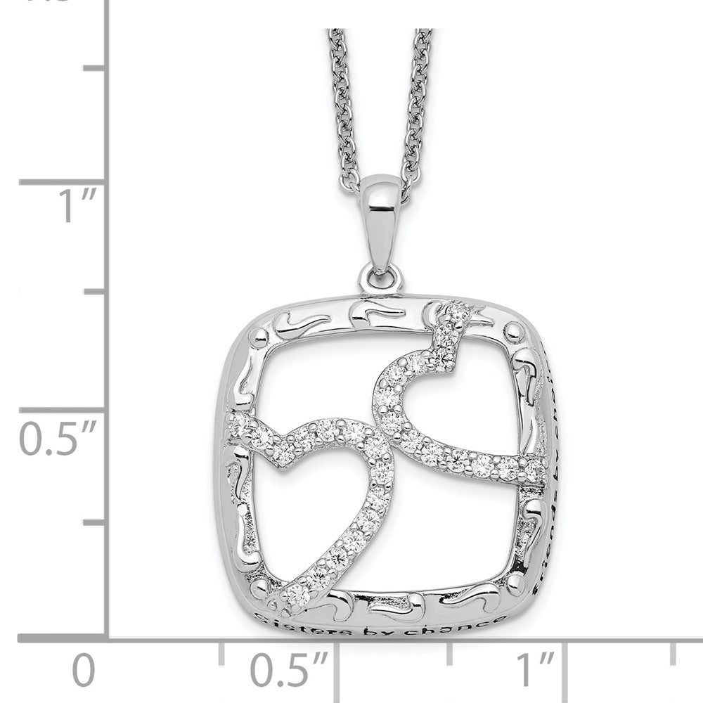 Sentimental Expressions Sterling Silver Rhodium-plated Antiqued CZ Sisters By Chance 18in Hearts Necklace QSX440