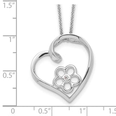 Sentimental Expressions Sterling Silver Rhodium-plated CZ My Special Niece 18in Flower in Heart Necklace QSX441