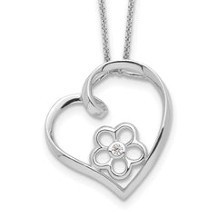 Sentimental Expressions Sterling Silver Rhodium-plated CZ My Special Niece 18in Flower in Heart Necklace QSX441