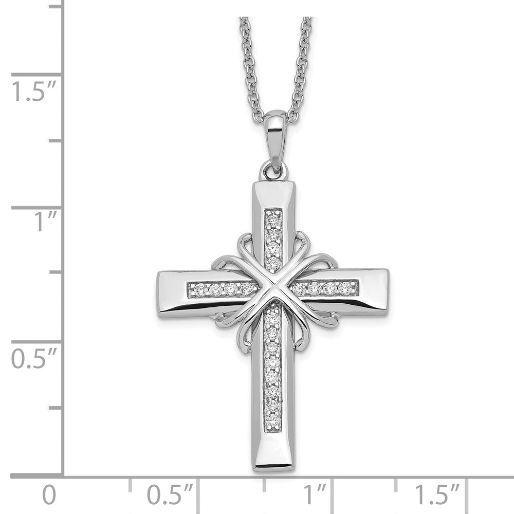 Sentimental Expressions Sterling Silver Rhodium-plated CZ Steadfast Love 18in Cross Necklace QSX499