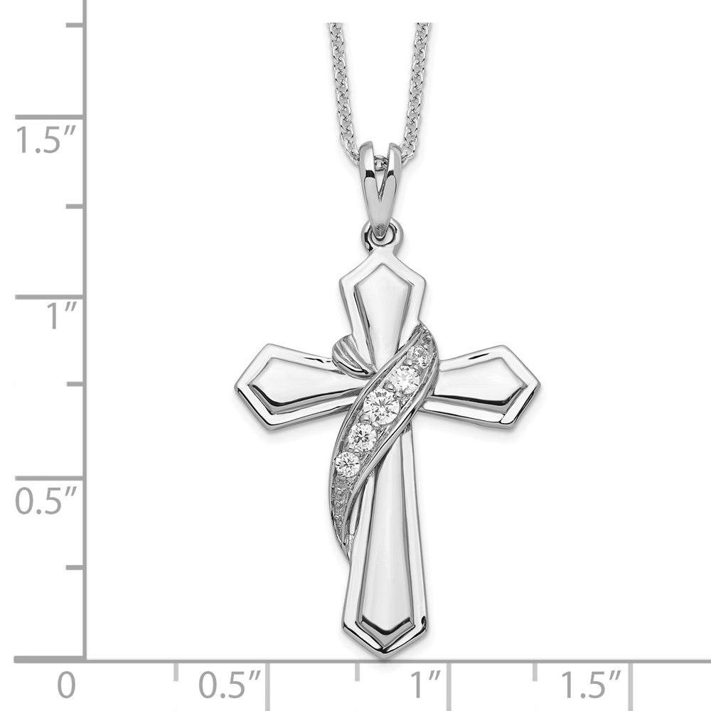 Sentimental Expressions Sterling Silver Rhodium-plated CZ My Journey Of Hope 18in Cross Necklace QSX500
