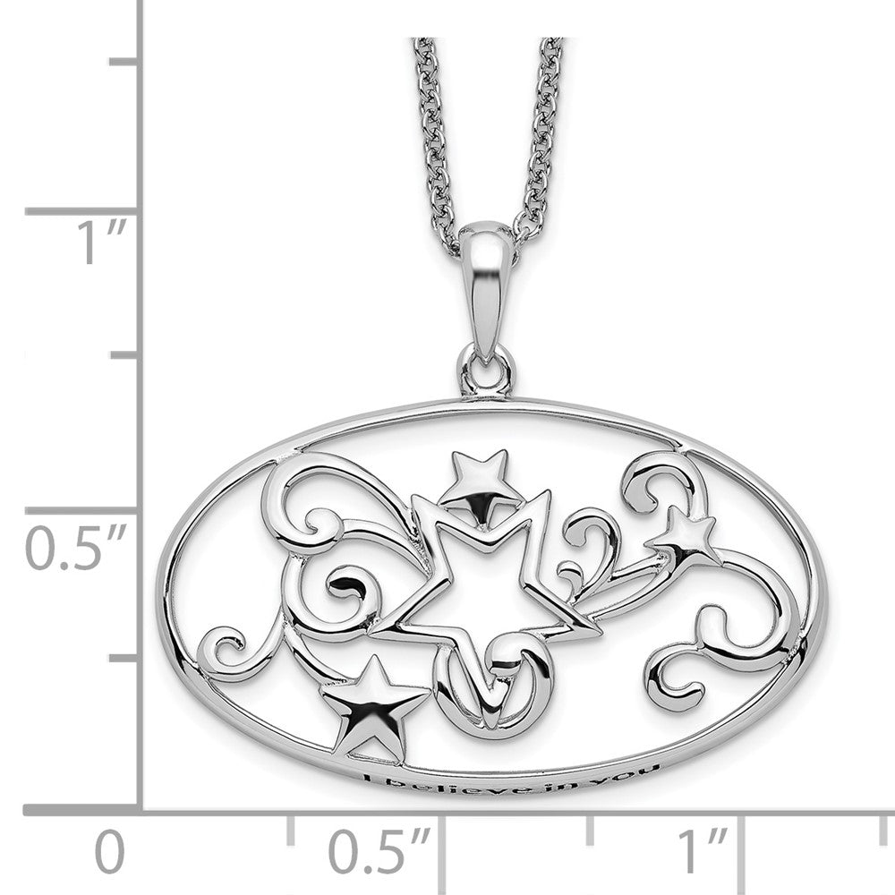 Sentimental Expressions Sterling Silver Rhodium-plated Antiqued I Believe In You 18in Star Necklace QSX522