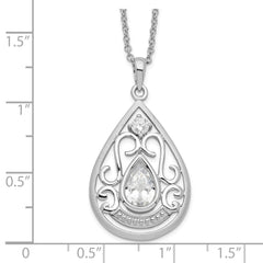 Sentimental Expressions Sterling Silver Rhodium-plated CZ In Loving Memory 18in Necklace QSX529