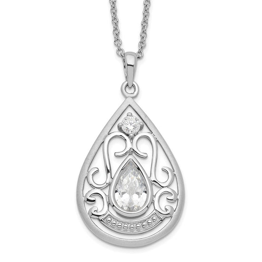 Sentimental Expressions Sterling Silver Rhodium-plated CZ In Loving Memory 18in Necklace QSX529