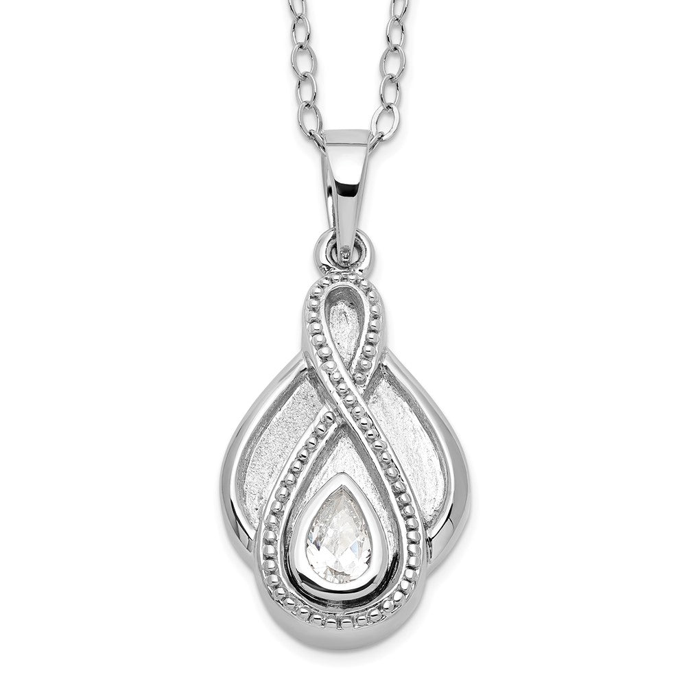Sentimental Expressions Sterling Silver Rhodium-plated CZ Tear Of Strength Ash Holder 18 Inch Necklace QSX533