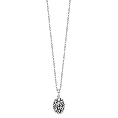 Sentimental Expressions Sterling Silver Rhodium-plated CZ Antiqued Flower Ash Holder 18 Inch Necklace QSX534
