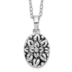Sentimental Expressions Sterling Silver Rhodium-plated CZ Antiqued Flower Ash Holder 18 Inch Necklace QSX534