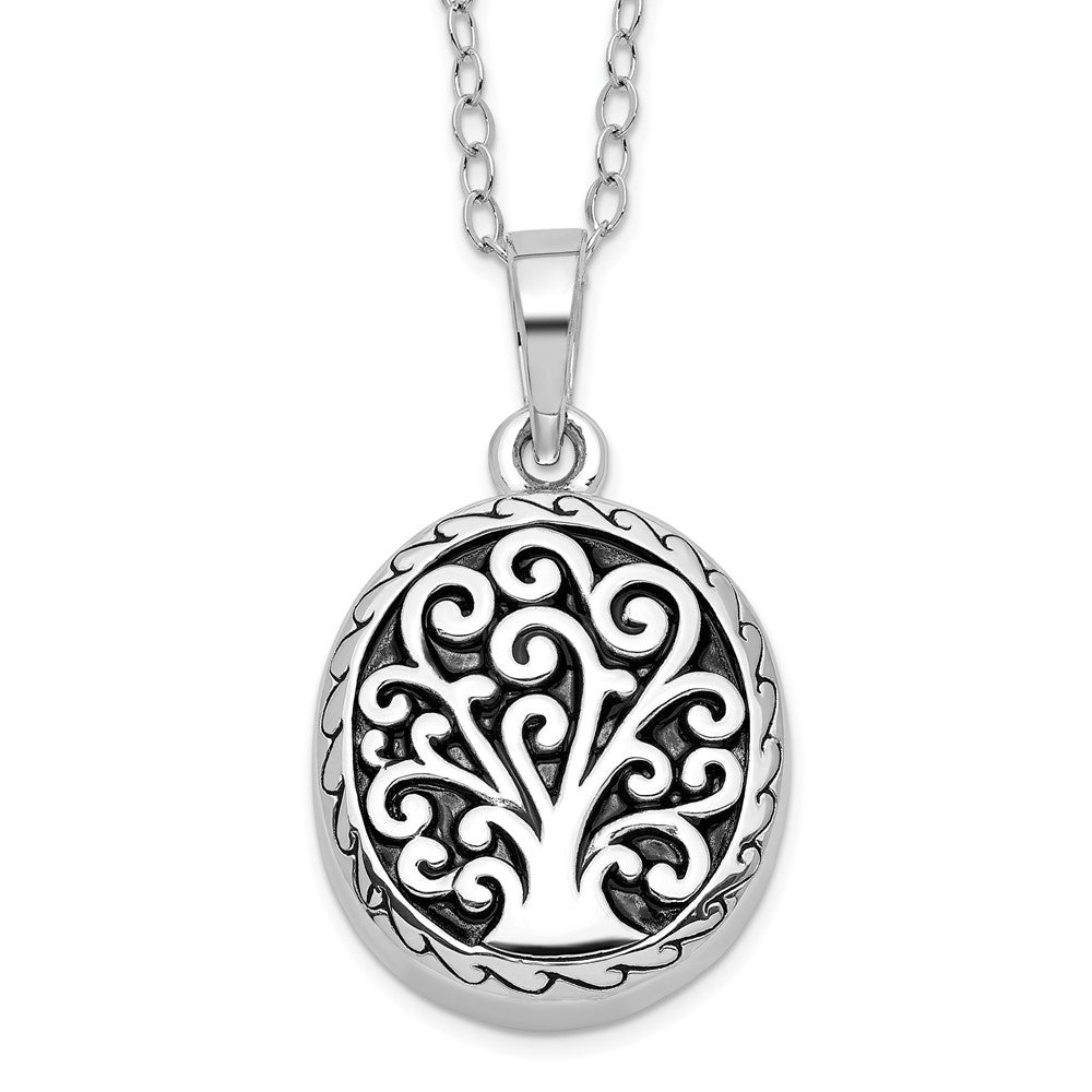 Sentimental Expressions Sterling Silver Rhodium-plated Antiqued Tree of Life Ash Holder 18 Inch Necklace QSX537