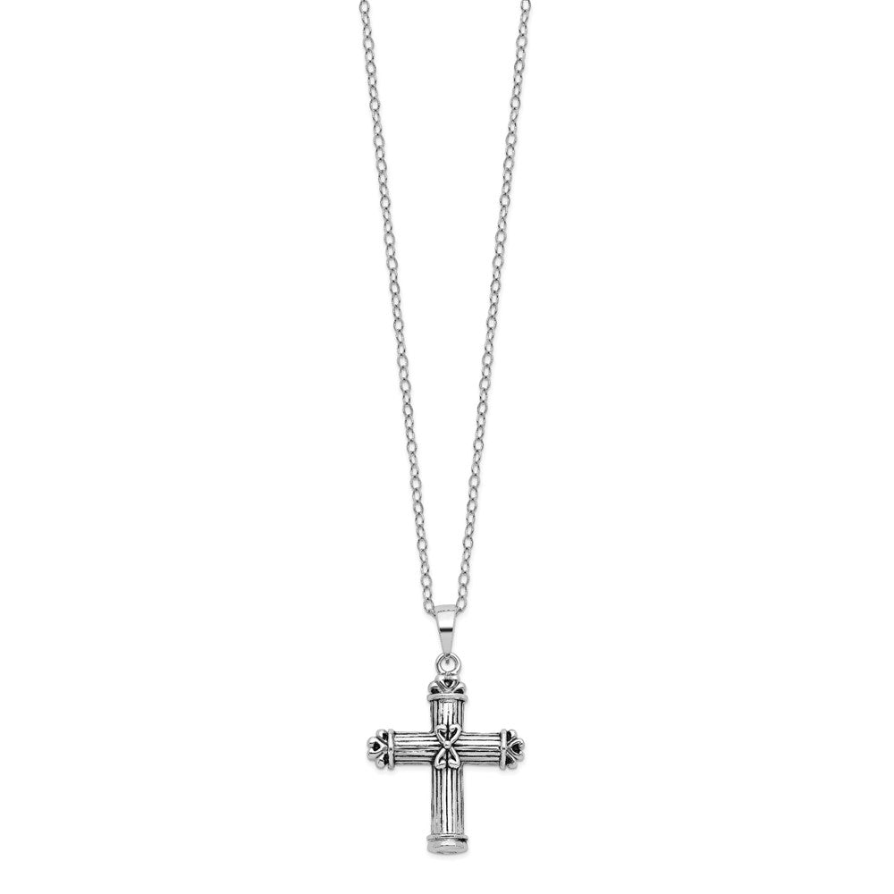 Sentimental Expressions Sterling Silver Rhodium-plated Antiqued Cross Ash Holder 18 Inch Necklace QSX541