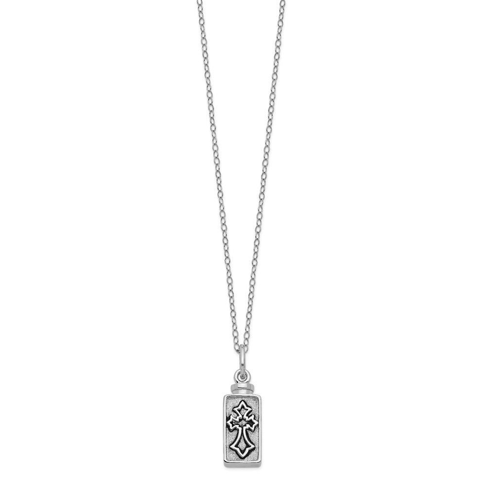 Sentimental Expressions Sterling Silver Rhodium-plated Antiqued Rectangle Box Cross Ash Holder 18 Inch Necklace QSX544
