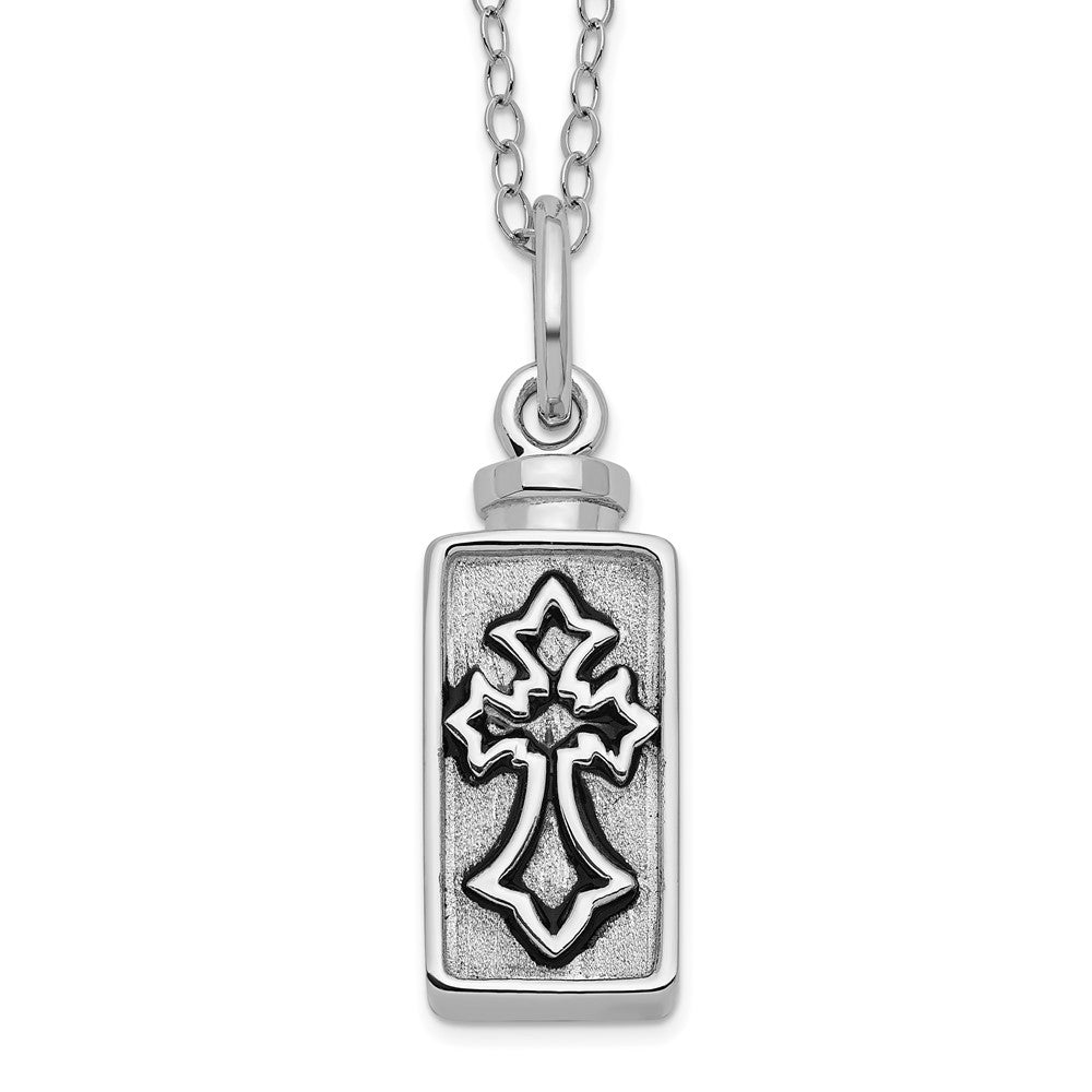 Sentimental Expressions Sterling Silver Rhodium-plated Antiqued Rectangle Box Cross Ash Holder 18 Inch Necklace QSX544