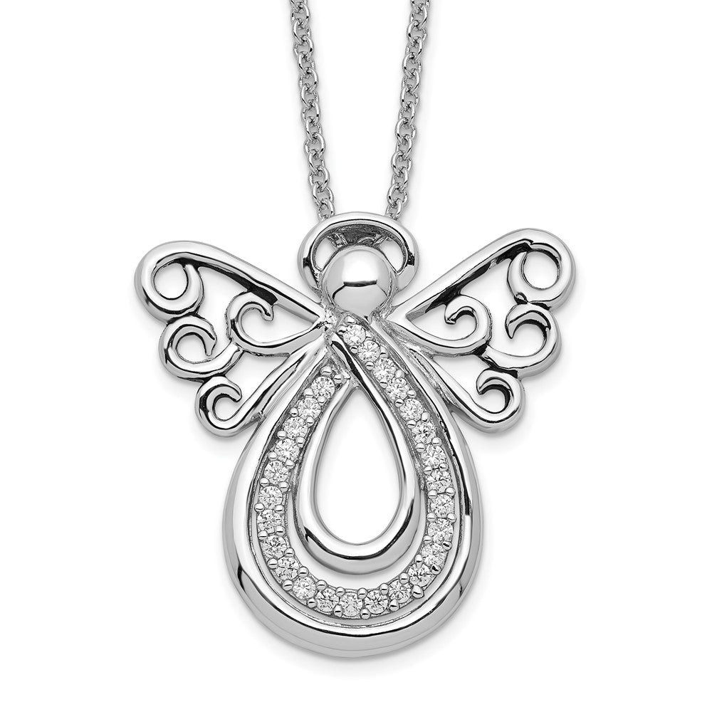 Sentimental Expressions Sterling Silver Rhodium-plated CZ Angel Of Comfort 18in. Necklace QSX547