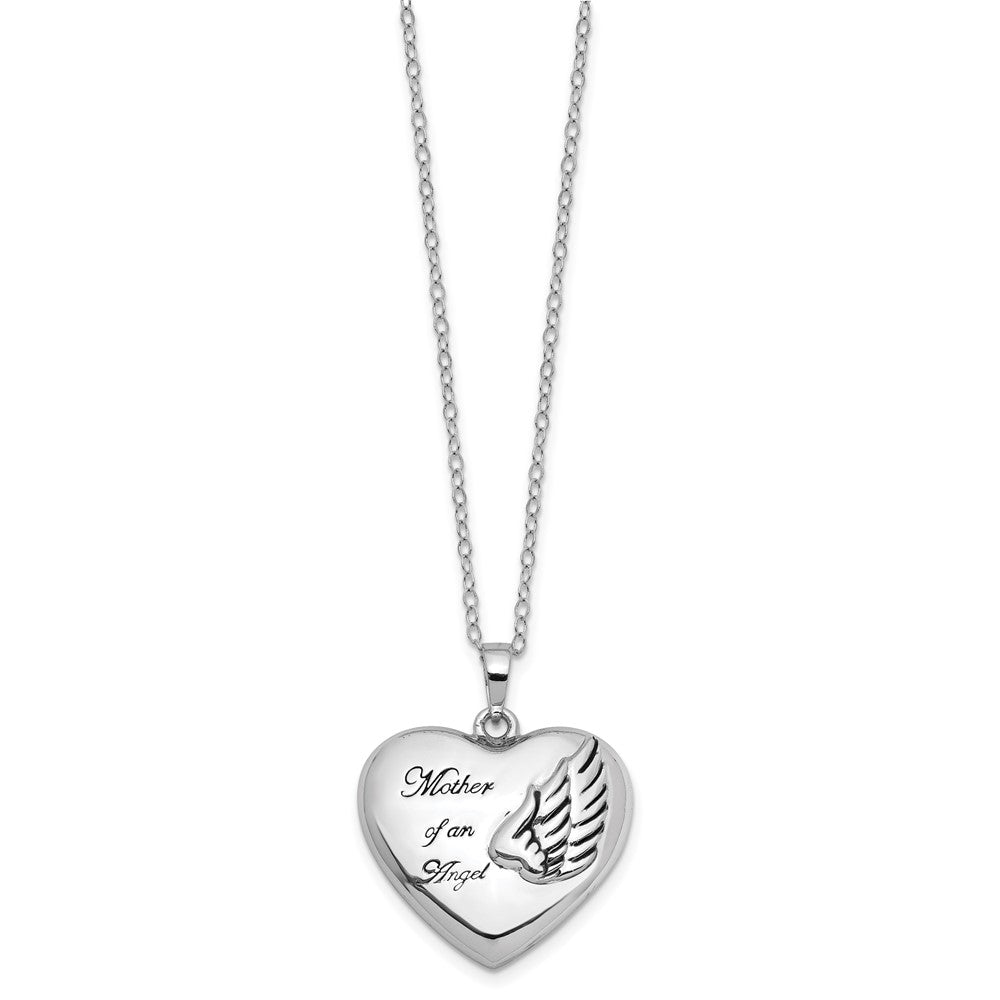 Sentimental Expressions Sterling Silver Rhodium-plated and Antiqued Mother of an Angel Heart Ash Holder 18 Inch Necklace QSX571