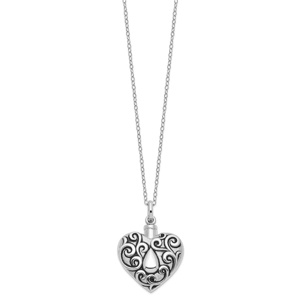 Sentimental Expressions Sterling Silver Rhodium-plated Antiqued Grieving Heart Ash Holder 18 Inch Necklace QSX573