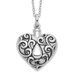 Sentimental Expressions Sterling Silver Rhodium-plated Antiqued Grieving Heart Ash Holder 18 Inch Necklace QSX573
