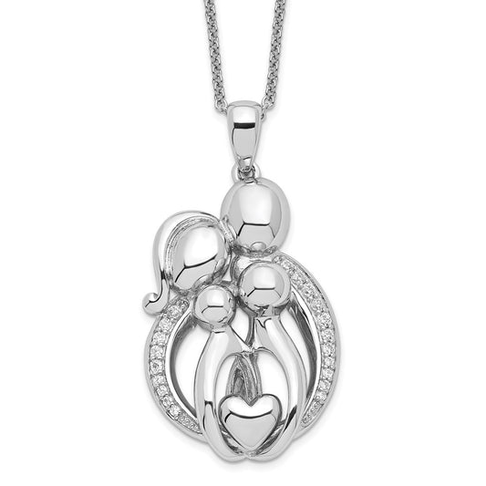 Sentimental Expressions Sterling Silver Rhodium-plated CZ Family of 4 Gathering 18in. Necklace QSX589