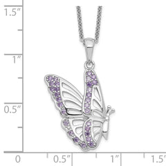 Sentimental Expressions Sterling Silver Rhodium-plated CZ Never Give Up Butterfly 18in. Necklace QSX610